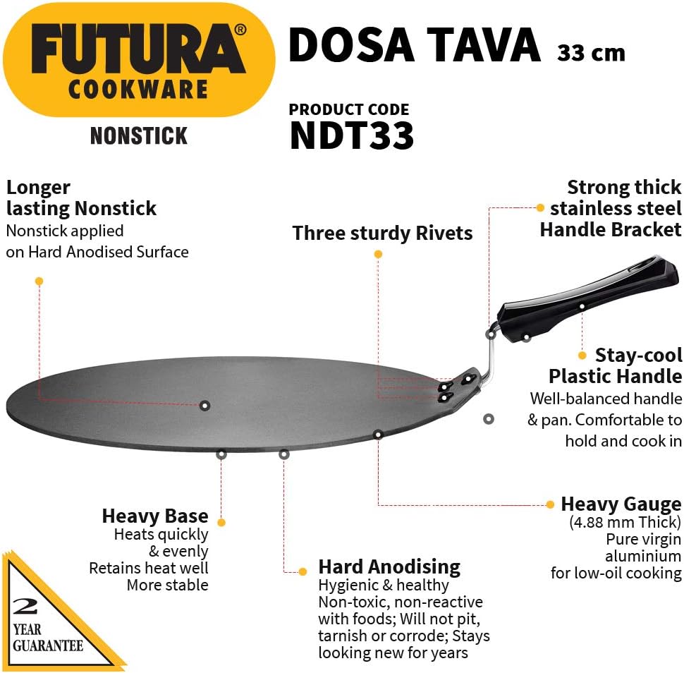 hawkins futura nonstick dosa tava, diameter 33 cm, thickness 4.88 mm (black) ndt33