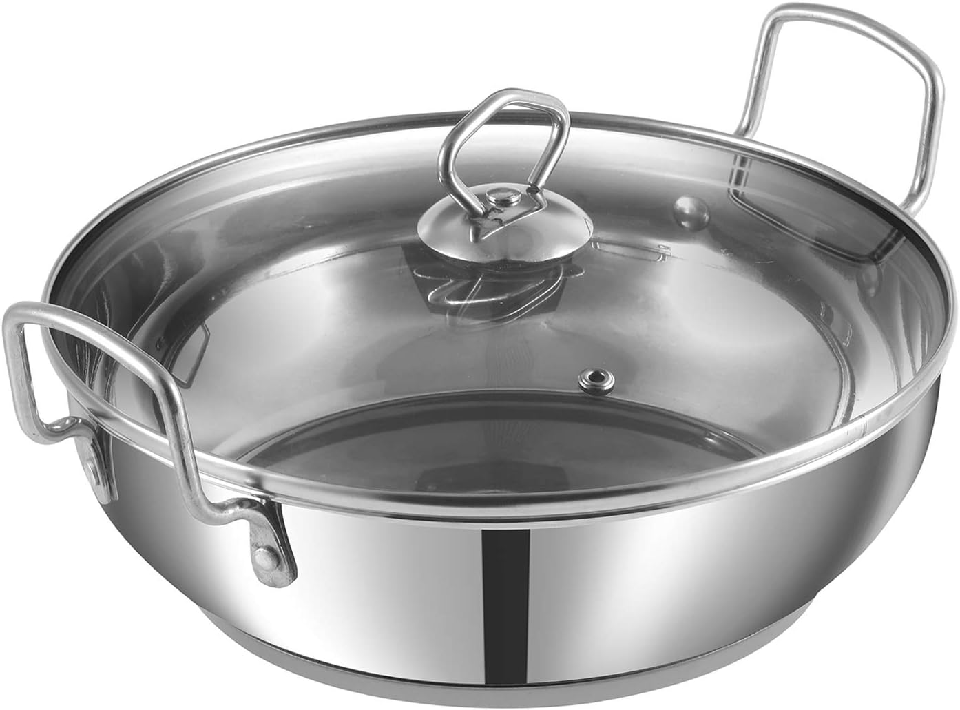 vinod stainless steel kadhai/cooking pot/wok with glass lid 1.7 litre, 20cm | extra thick, sas heavy bottom |induction & gas stove friendly|for cooking & deep frying