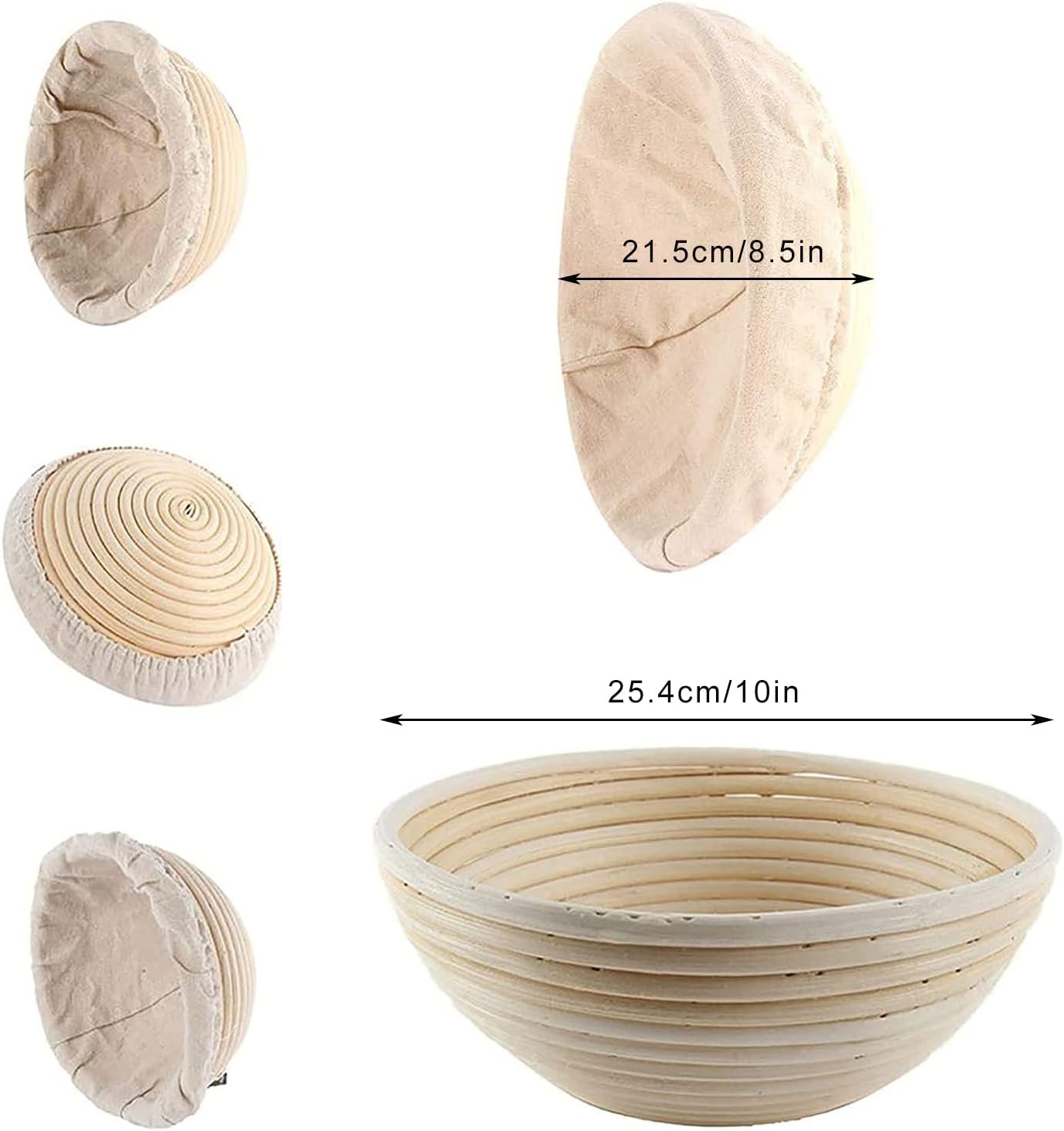 yeeson 2 pack 10 inch banneton proofing basket set, sourdough bread proofing basket baking dough bowl with cloth liner for home bakers (round)