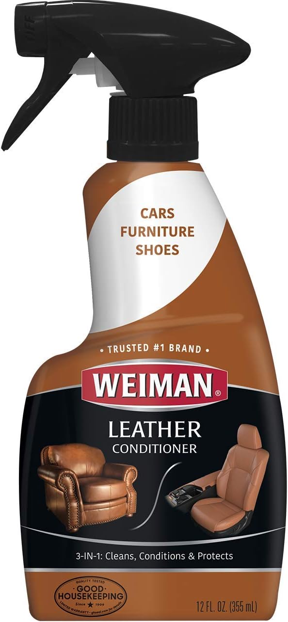 weiman leather cleaner and conditioner for furniture cleans conditions and restores leather surfaces uv protectants help prevent cracking or fading of leather car seats, shoes, purses