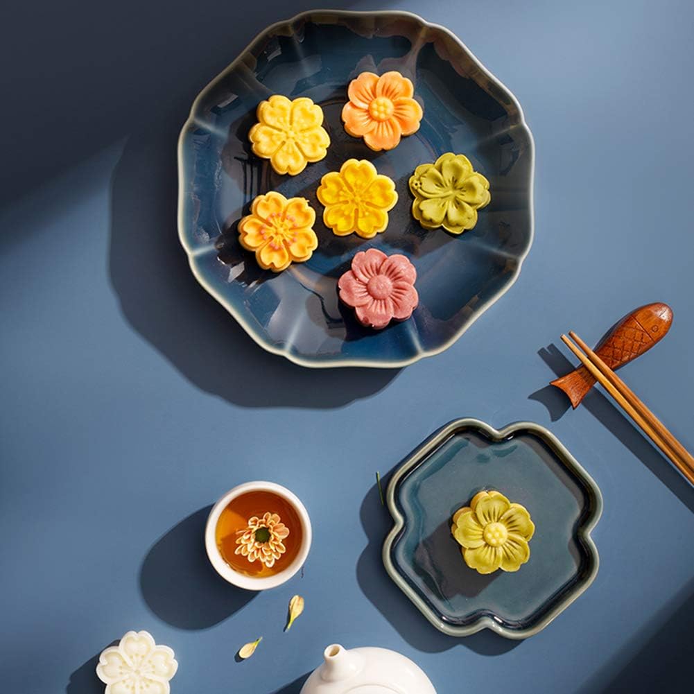 ylskmu moon cake mould set 4pcs 50g cookie stamps, cherry blossom floral mid autumn festival diy hand press cookie dessert cutter pastry decoration flower impressions tool mooncake maker