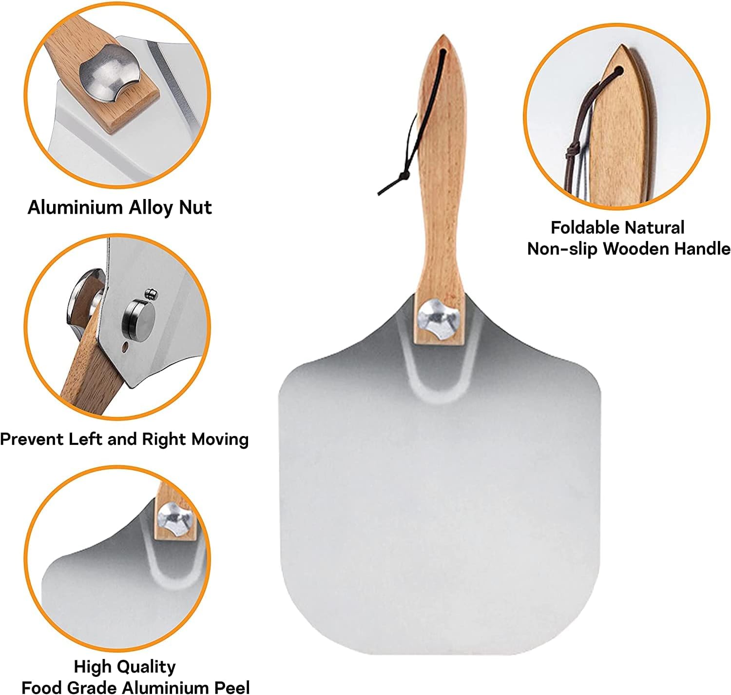 premify aluminum metal pizza peel with foldable wood handle for easy storage, 12"x14 inch professional pizza paddle for baking homemade pizza bread 12"x14" turning peel