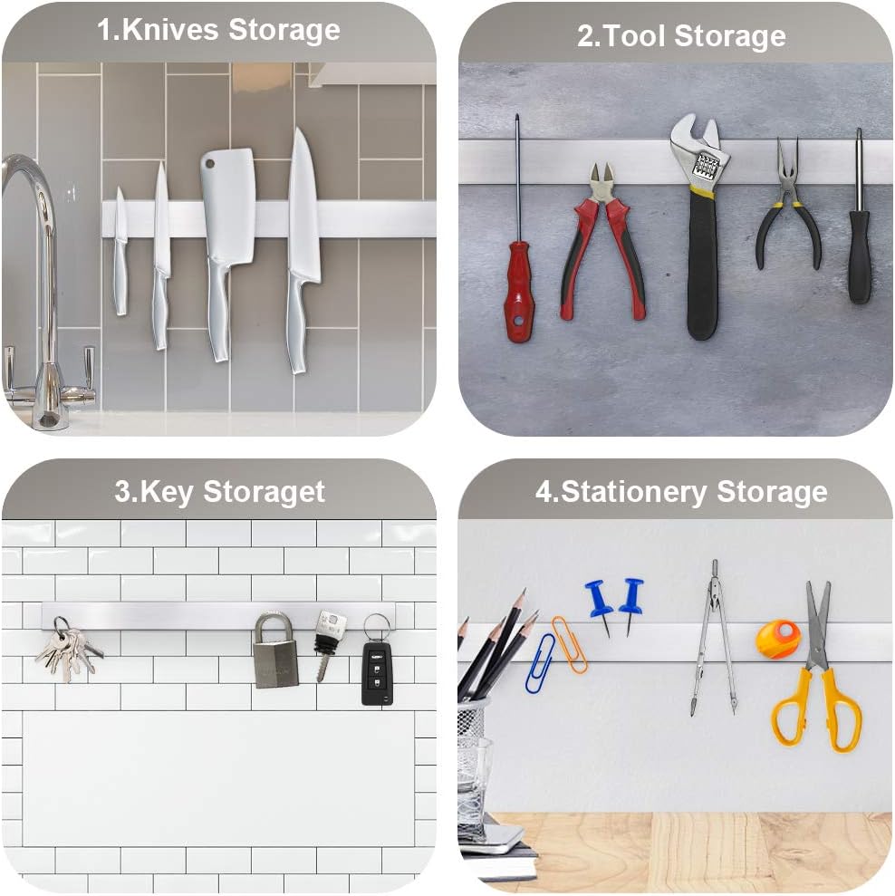 ninonly 40 cm magnetic knife strip, premium stainless steel wall mounted kitchen knives bar,space saving powerful no drilling magnetic knife rack for home kitchen utensil holder & tool holder