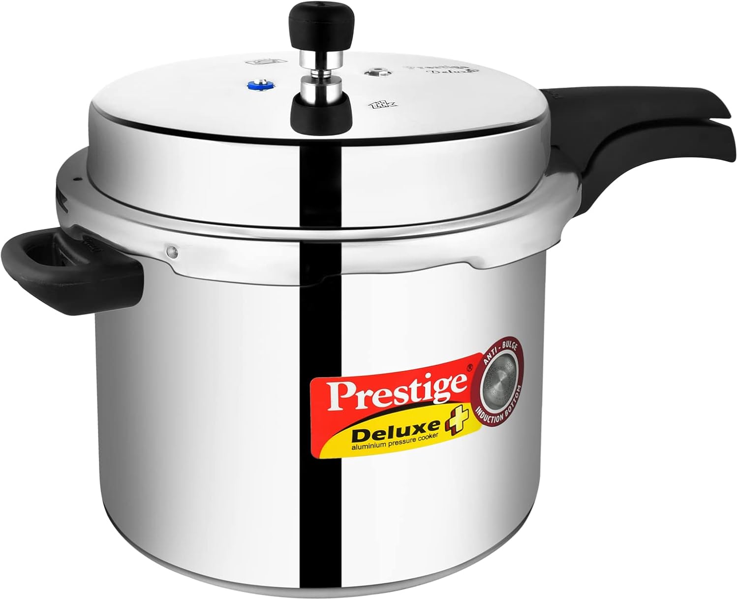 prestige deluxe plus pressure cooker 10 ltr | aluminium pressure cooker with lid | exclusive pressure indicator|induction compatible silver