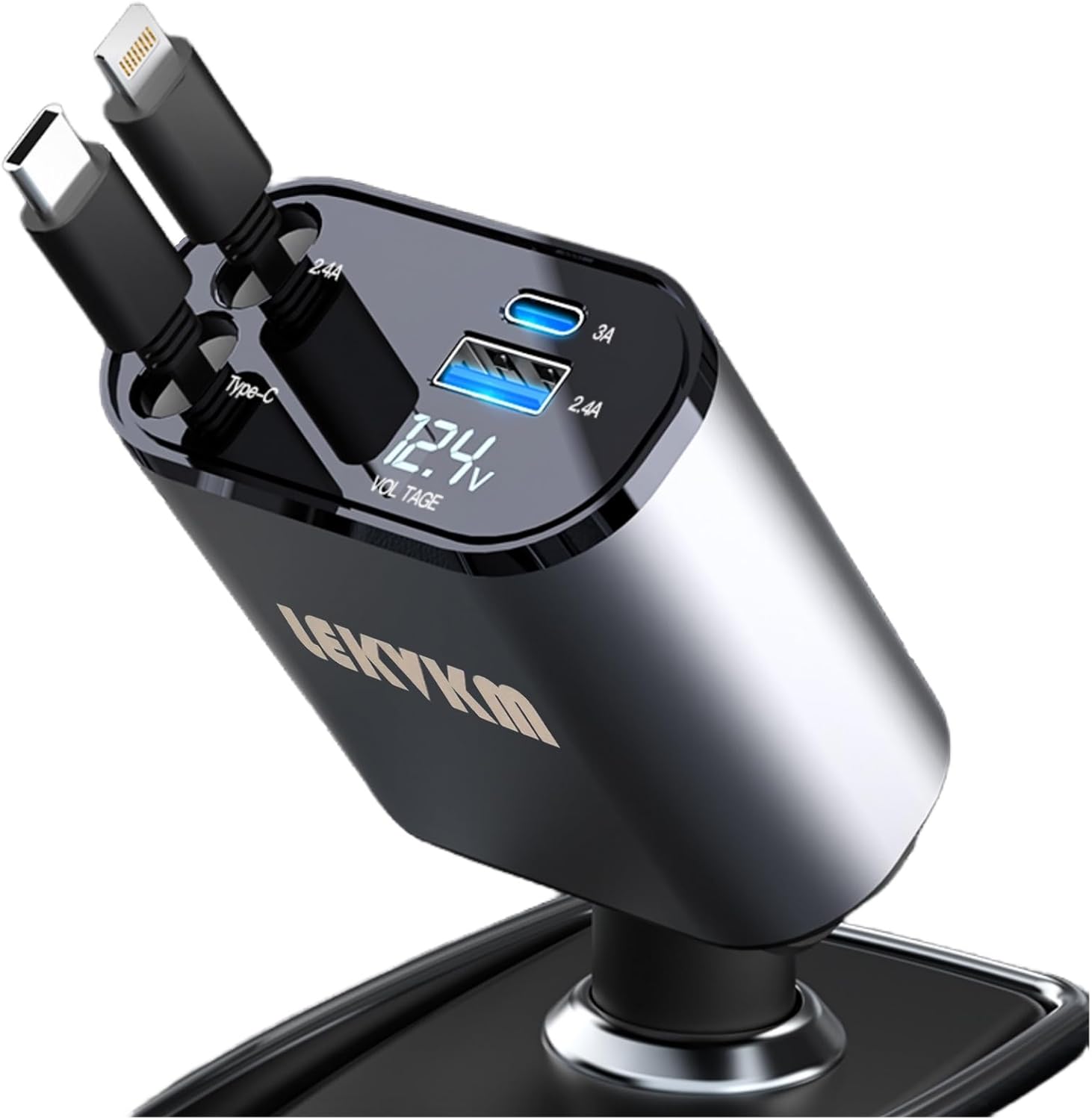 lekvkm fast car charger 4 ports car charger adapter fast charging car cigarette lighter plug for iphone type c+iphone, samsung, huawei