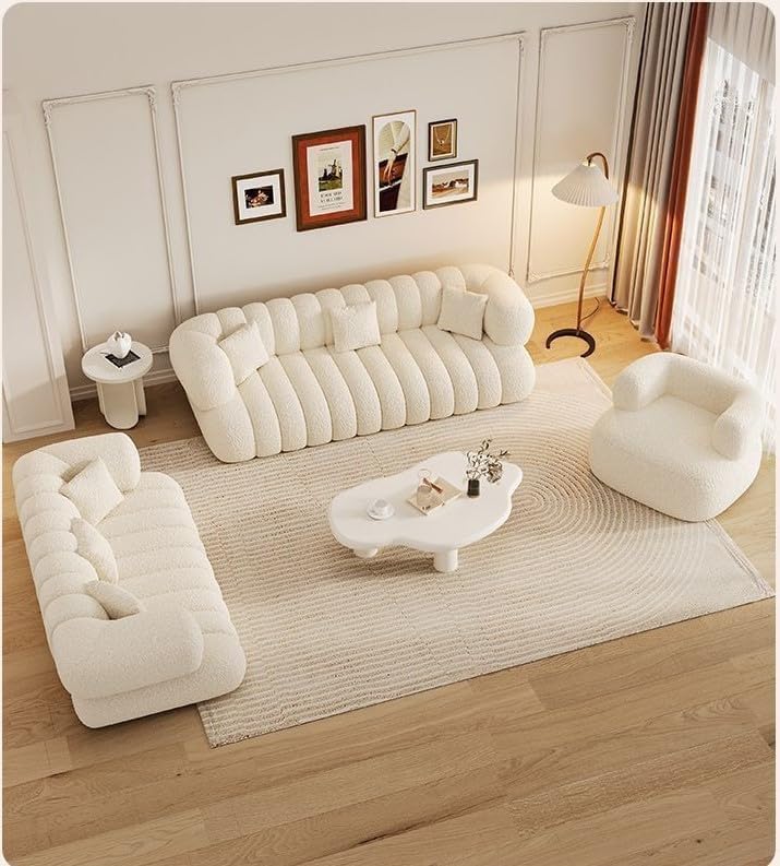 glff custom velvet sectional with recliner boucle fabric for stylish comfort luxurious lambswool sofa set soft, warm, and inviting living room seating (two seater : 0.83d x 1.8w x 0.59h meters)