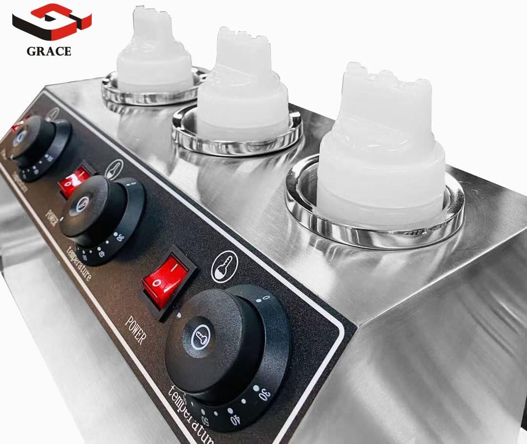 grace kitchen commercial electric hot sauce jam, chocolate bottle warmer, 3 heads chocolate spread warmer/stainless steel warmer bottles heating machine