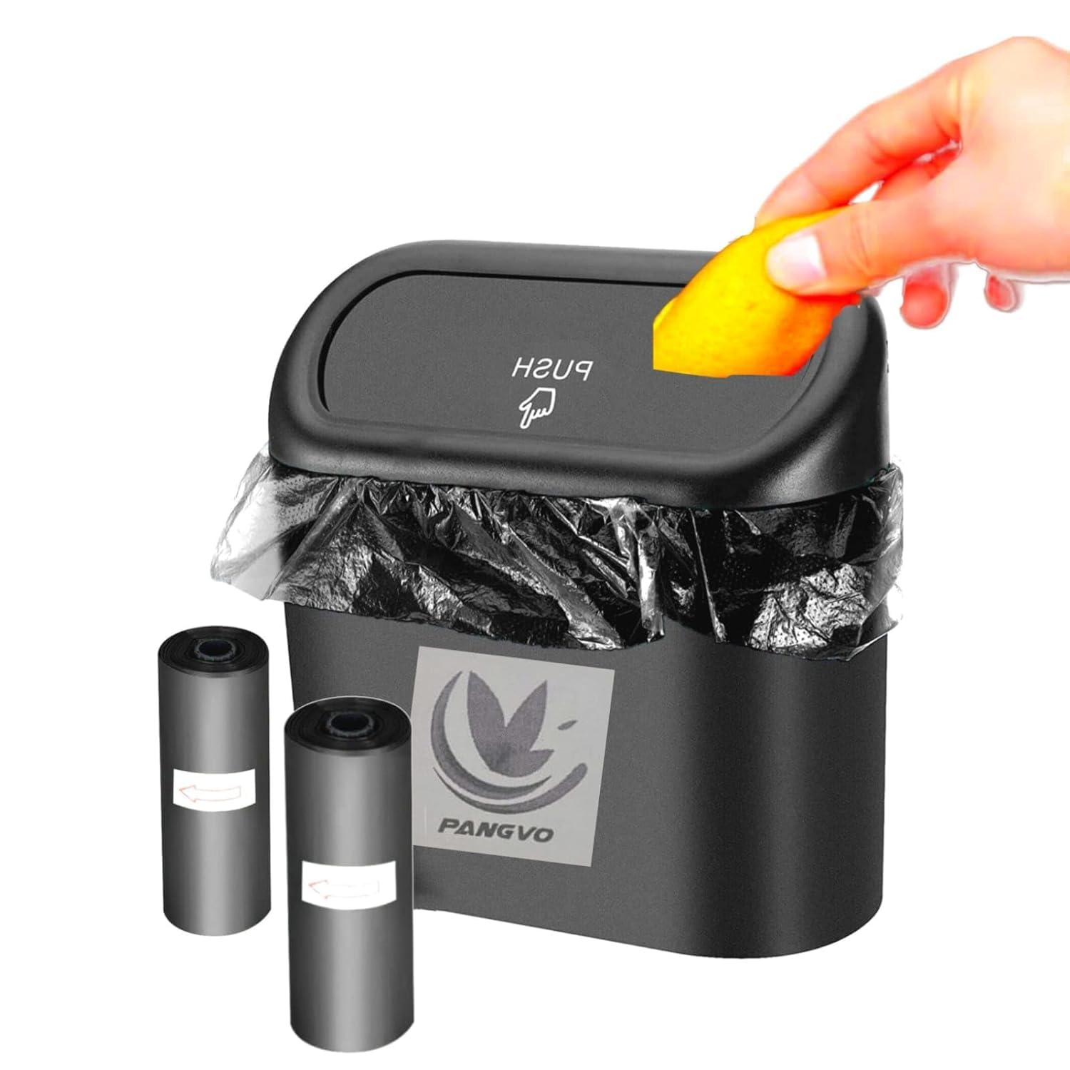 pangvo car trash can container with 30 waste poly bags vehicle trash bin leak proof dustbin garbage bag kitchen cabinet organizer desktop bath bedroom home&outdoor wastebasket office waste bin holder