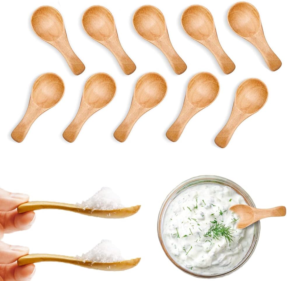 delfino small wooden teaspoon, wooden teaspoon small teaspoons serving wooden utensils for salt spoon honey coffee tea sugar salt, mini wooden spoon for daily use light brown (10 pieces 3 inches)