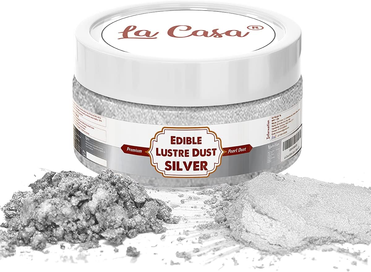 la casa premium edible lustre dust royal silver | pearl dust ideal for cake icing decoration & garnishing | 9gm |