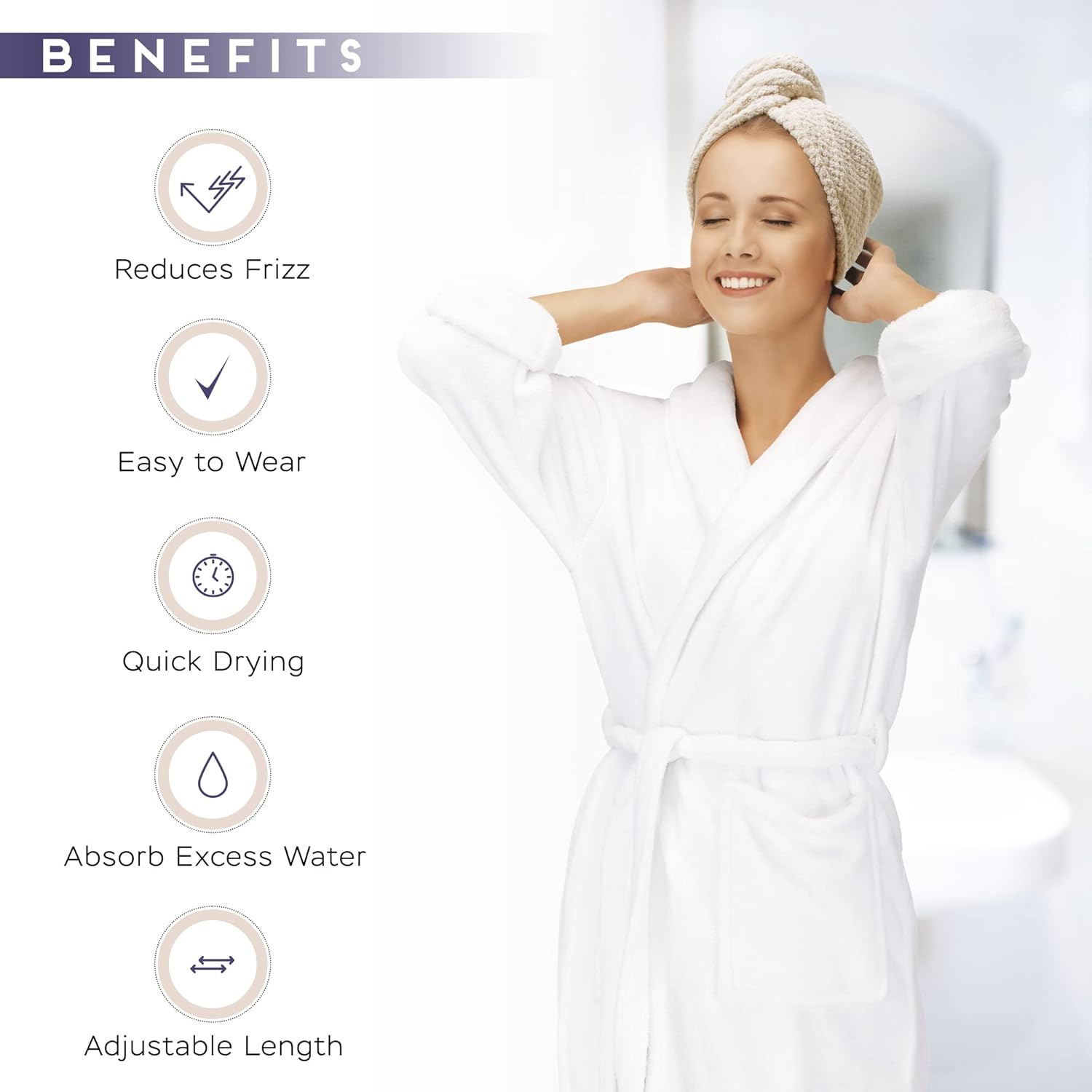 simplefield 2 pack microfiber hair towel wrap for women, anti frizz quick drying hair turban for all hair style, absorbent and lightweight (beige + grey)