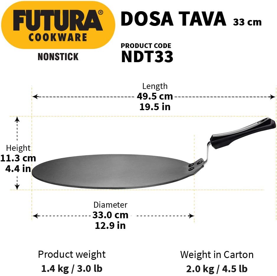 hawkins futura nonstick dosa tava, diameter 33 cm, thickness 4.88 mm (black) ndt33