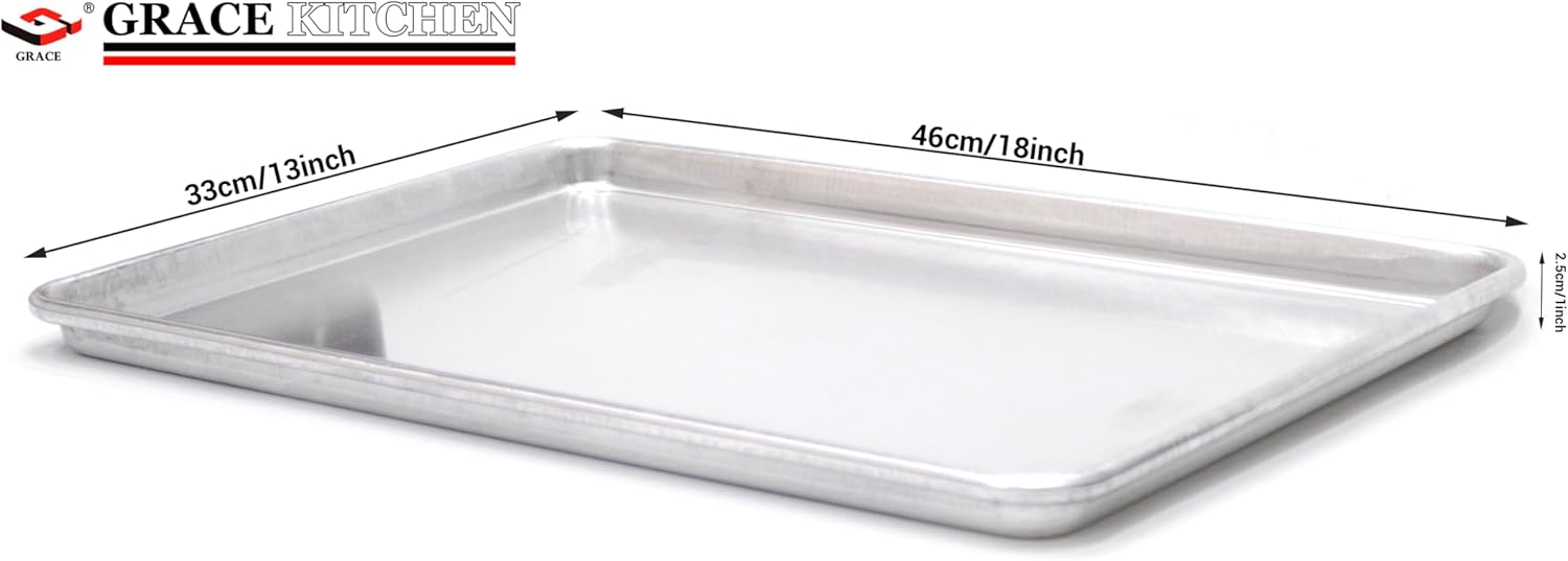 grace aluminium rectangle baking sheets pans, large professional oven trays for cooking serving, non toxic & healthy, mirror finished & dishwasher safe, 46x33x2.5cm (1 pcs)