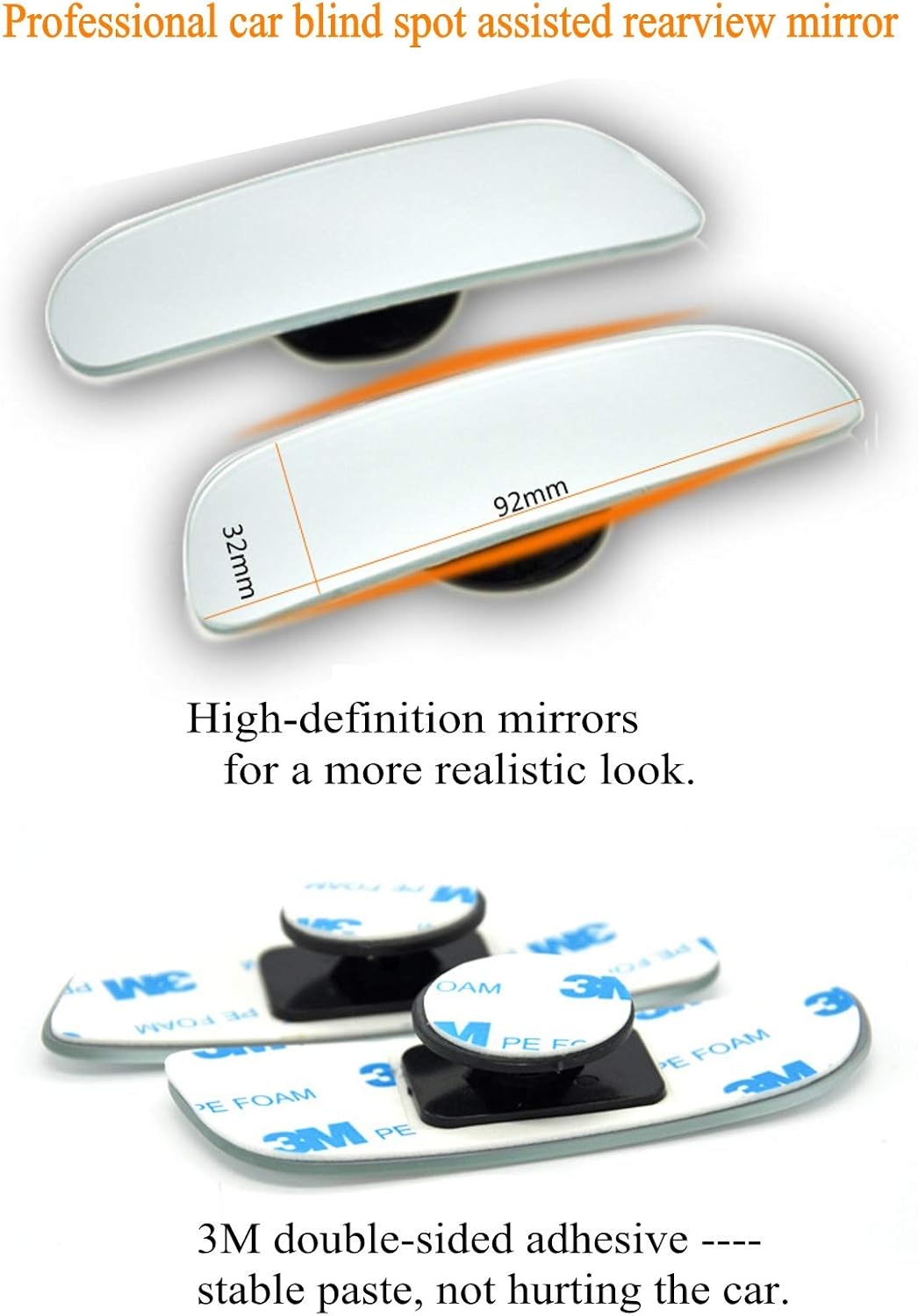 2 pcs blind glass mirror auto mirror blind side mirror 360° wide angle adjustable