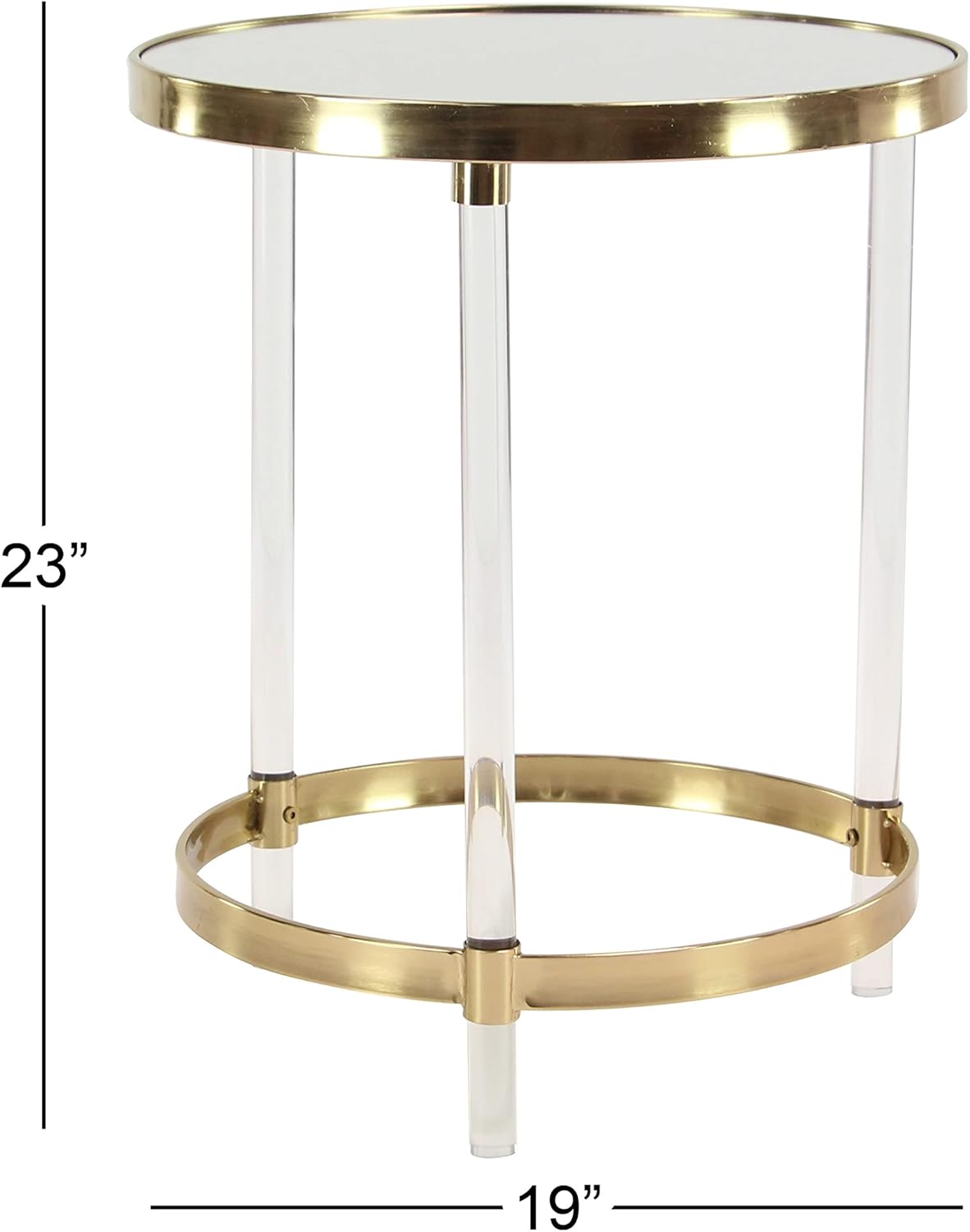 deco 79 acrylic plastic side end accent table end table with mirrored top and acrylic legs, side table 19" x 19" x 23", gold