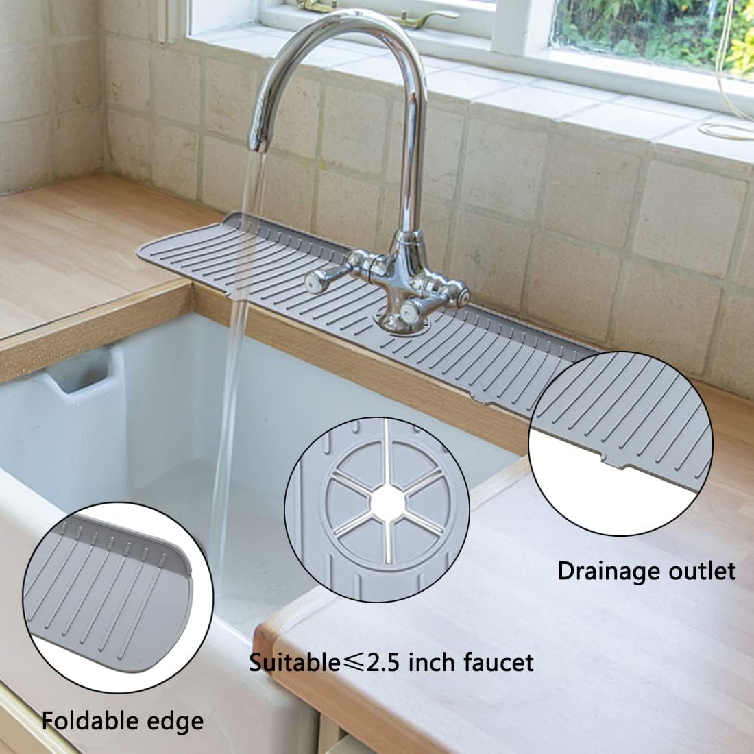 cedocsh kitchen sink splash guard,24" silicone faucet handle drip catcher tray mat, large silicone faucet mat, sink protectors for kitchen sink accessories,bathroom sink