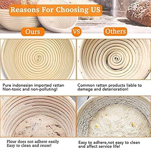 yeeson 2 pack 10 inch banneton proofing basket set, sourdough bread proofing basket baking dough bowl with cloth liner for home bakers (round)