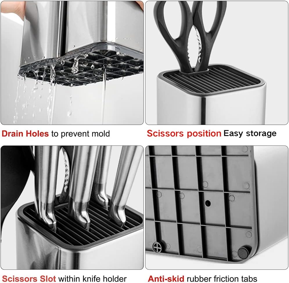 exrp universal knife block without knives,modern utensil holder for countertop,stainless steel knife holder for kitchen counter,edge protecting knife storage,multi function knife organizer