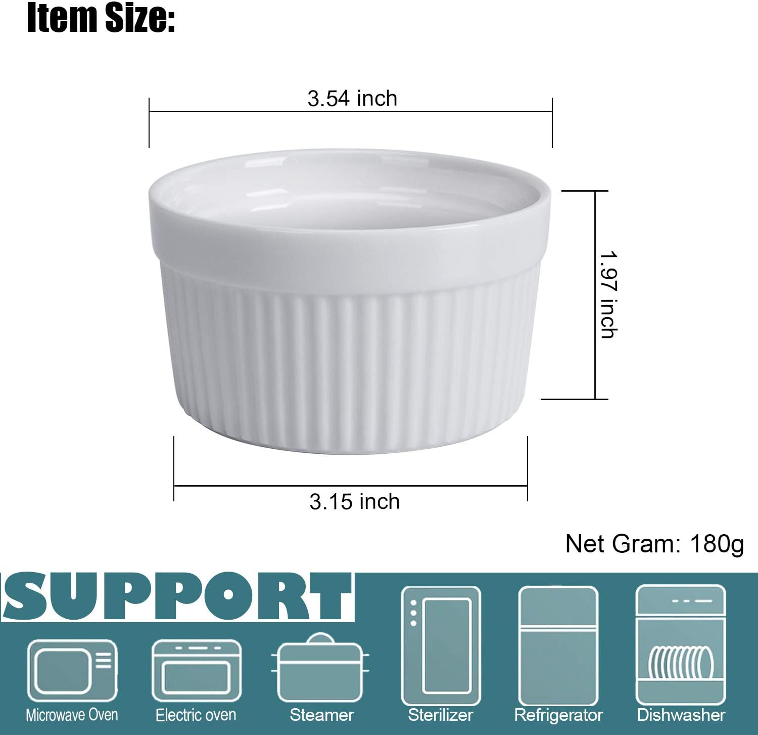 gpyg ramekins 6 oz, set of 8, creme brulee ramekins, souffle dishes, oven safe porcelain ramiken bowls for custard, lava cakes, pudding, flan, mini desserts, jam and ice cream, ramekins for baking