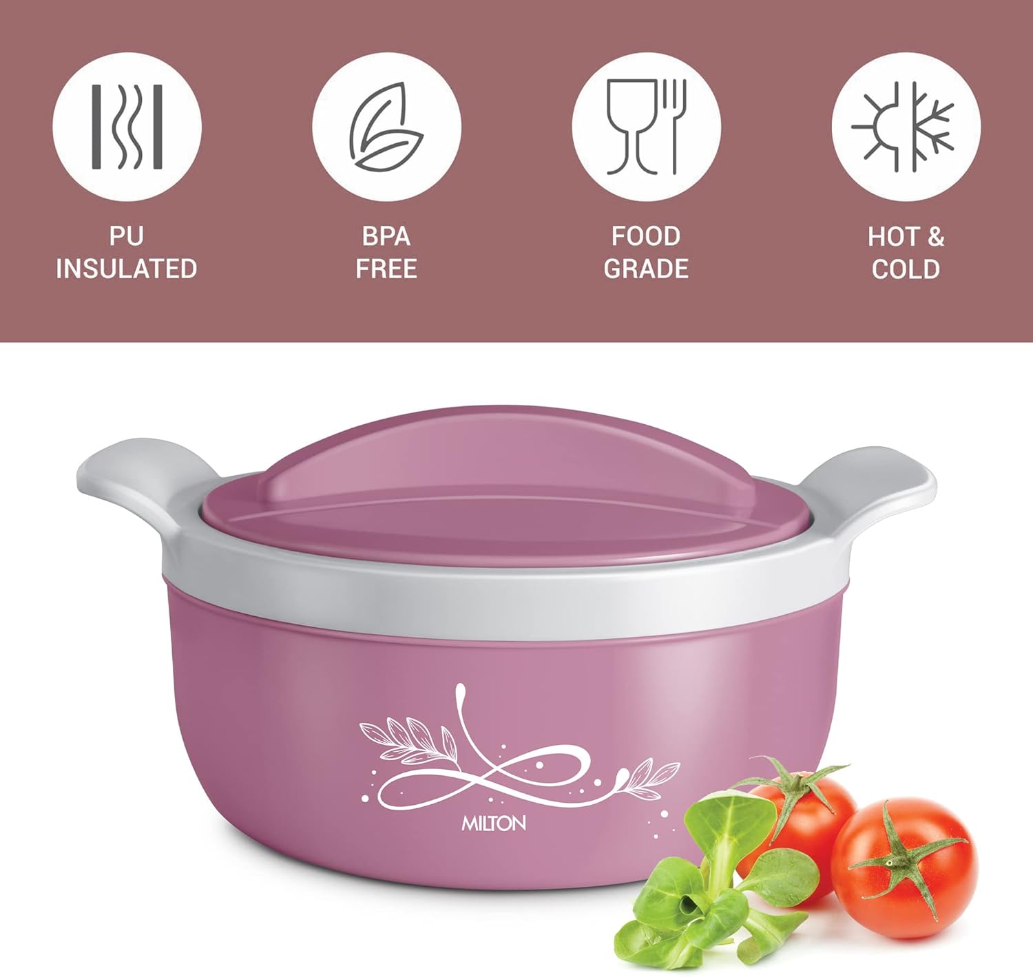 milton crave 1500 insulated inner stainless steel casserole, 1380 ml, pink | pu insulated | bpa free | odour proof | food grade | easy to carry | easy to store | ideal for chapatti | roti | curd maker