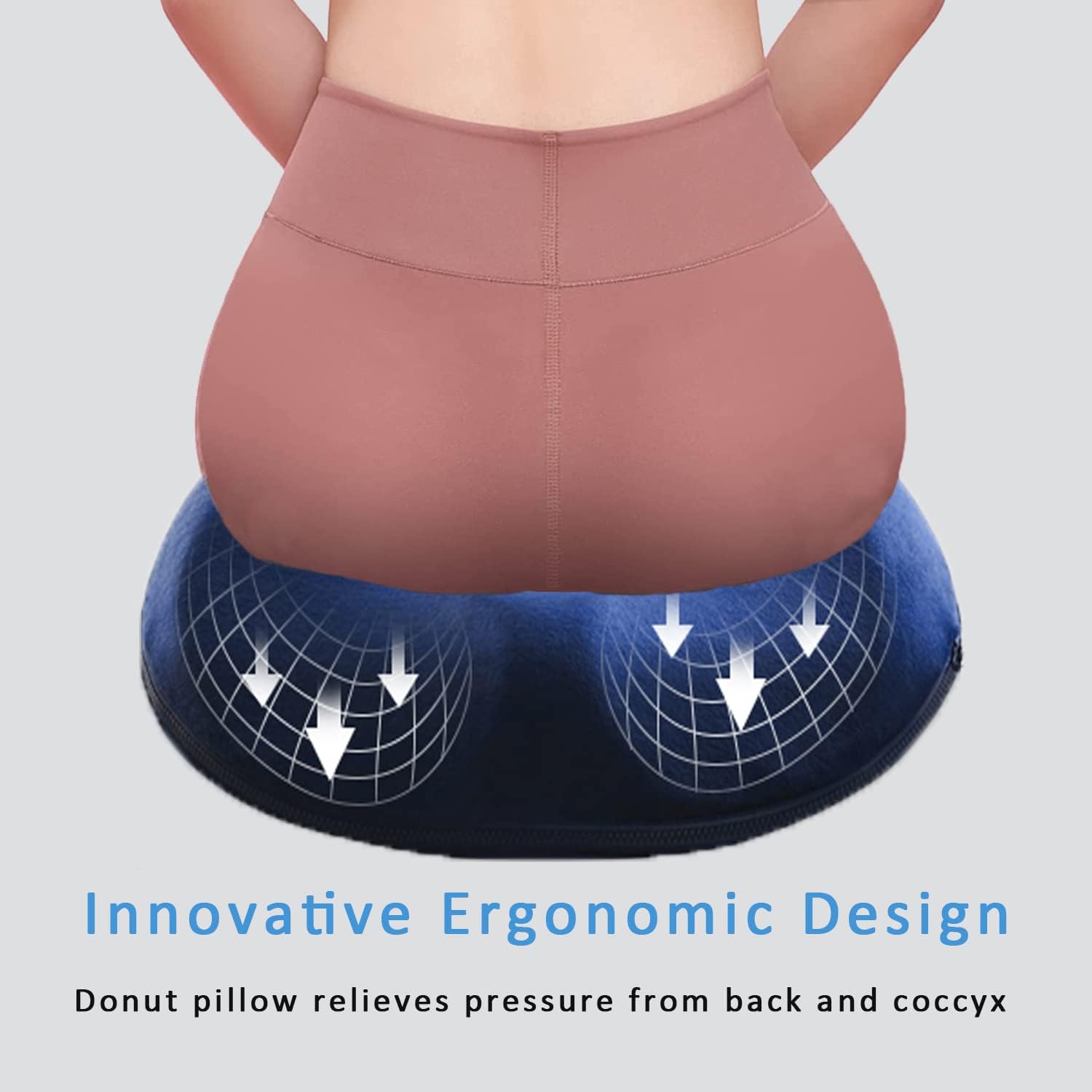 gluckluz donut pillow memory foam seat cushion coccyx pain relief car seat pads for office airplane hemorrhoid prostate pregnancy post natal post surgery sciatica (blue)