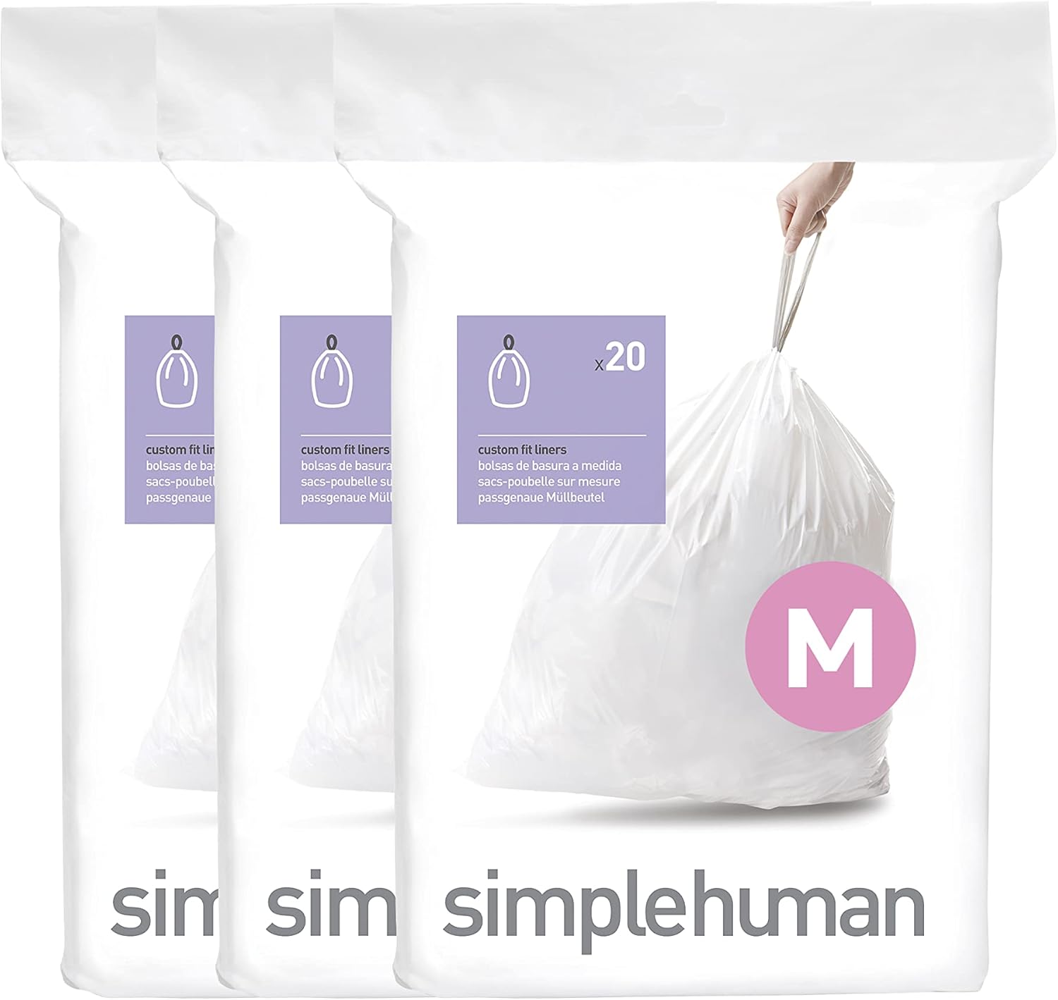 simplehuman code m custom fit drawstring trash bags in dispenser packs, 60 count, 45 liter / 11.9 gallon, white
