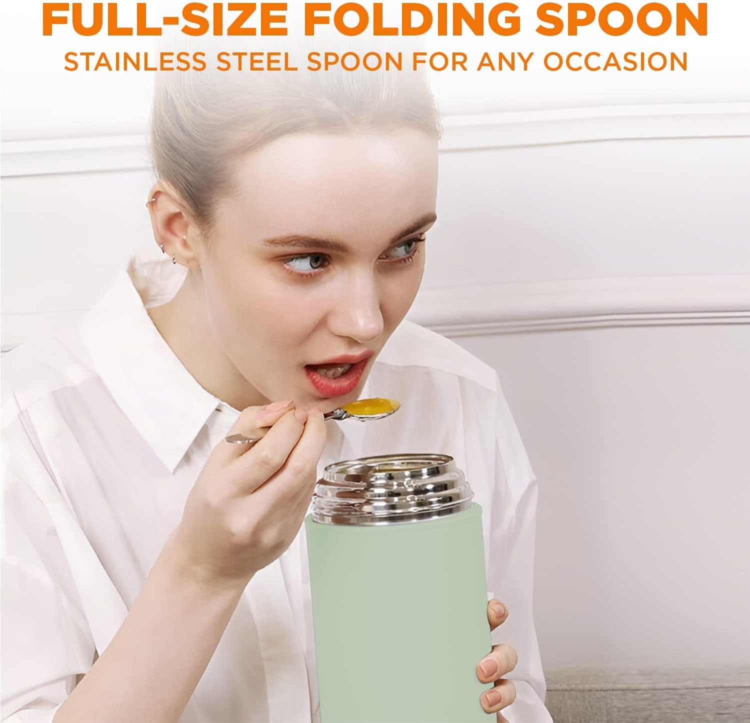 royal sun insulated food jar with handle, large capacity stew beaker, thermos for hot food, stainless steel vacuum lunch box with folding spoon, for school office picnic (green)