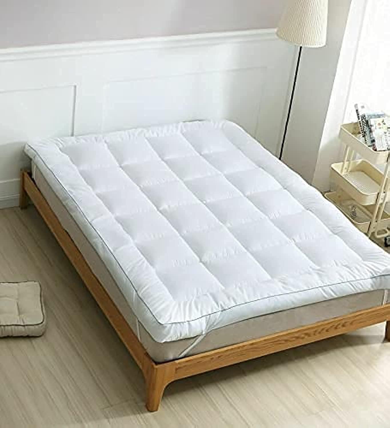 sleep well soft material stripe mattress topper 600gsm (180x200+7cm white)