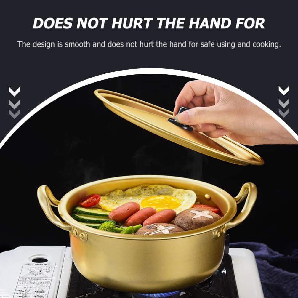 bestonzon korean ramen soup cooking pot: 1 set fast heating instant noodle with lid spoon and chopsticks aluminum stockpot shabu shabu hot pot kitchen cookware 16x14x6.5cm