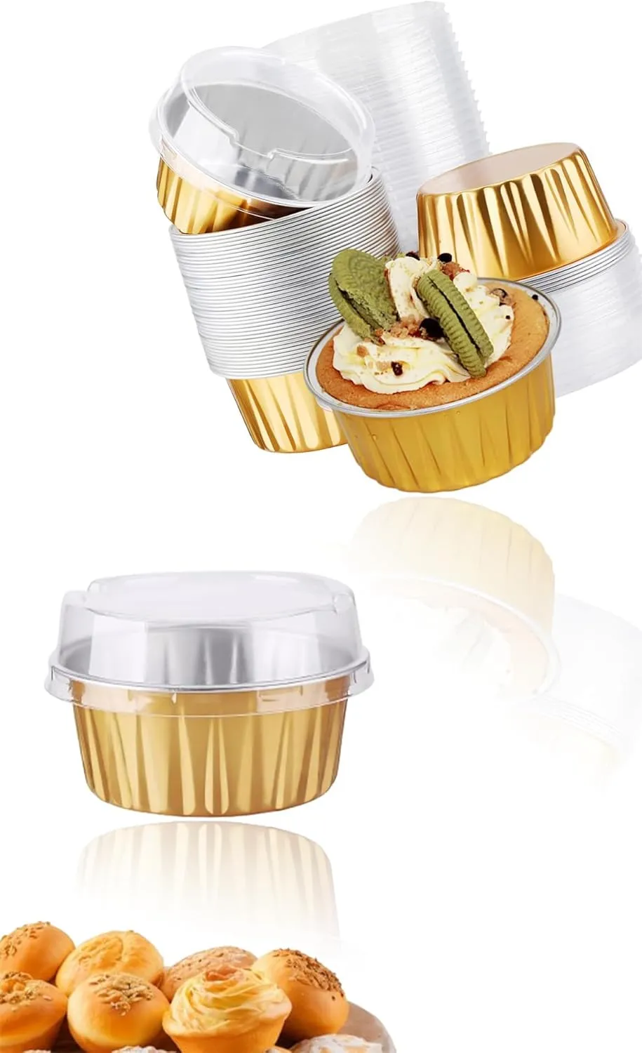 Sweet seven Convenient Cupcake Ramekins Set | 50 Disposable 7oz Cups with Lids | Muffin Baking Cups for Weddings & Birthdays | Easy Cleanup for Parties