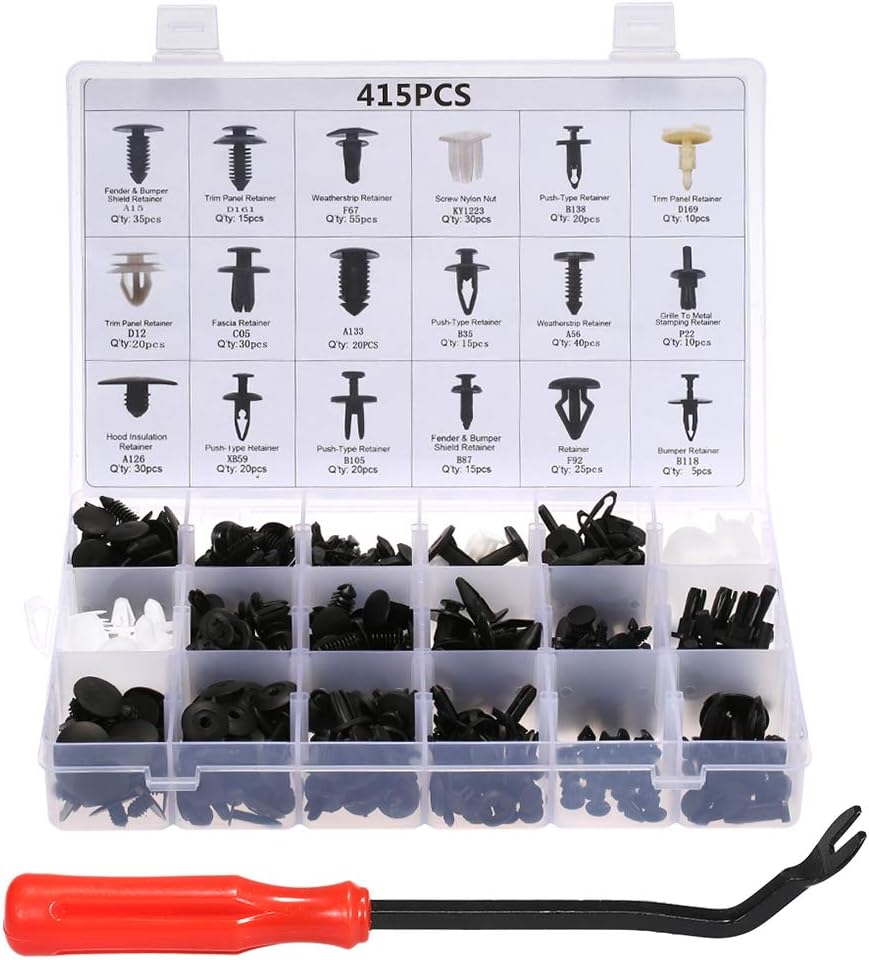 sulfar car retainer clips & plastic fasteners kit auto fastener clips with clips removal tool 415pcs 18 sizes car push pin rivet trim clips panel moulding car accessories