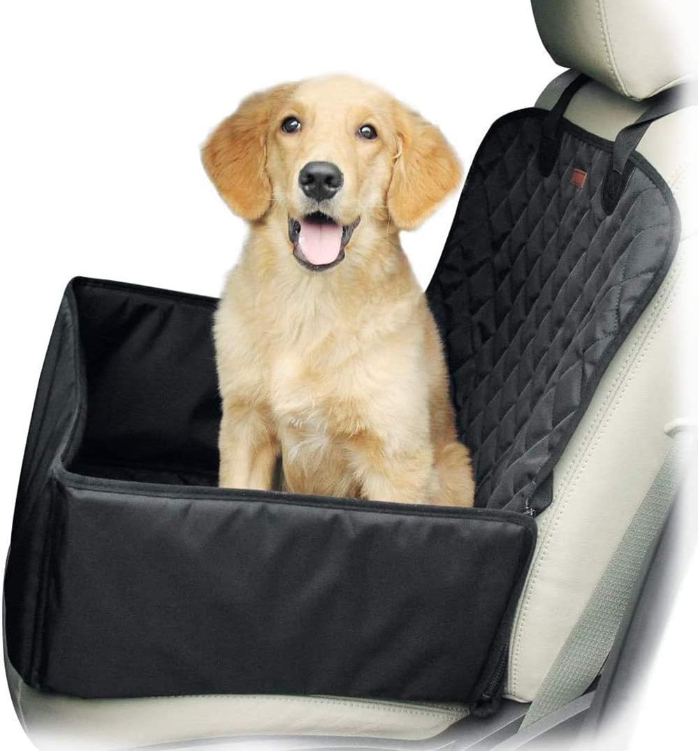 gluckluz dog car seat pet cover booster protector waterproof washable seatbelt non slip automotive front back rear cat carrier with safety belt for trucks suvs travel (black)
