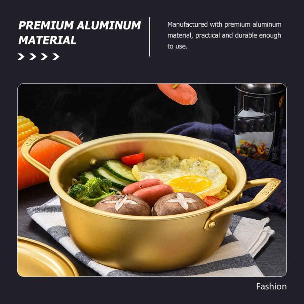 bestonzon korean ramen soup cooking pot: 1 set fast heating instant noodle with lid spoon and chopsticks aluminum stockpot shabu shabu hot pot kitchen cookware 16x14x6.5cm