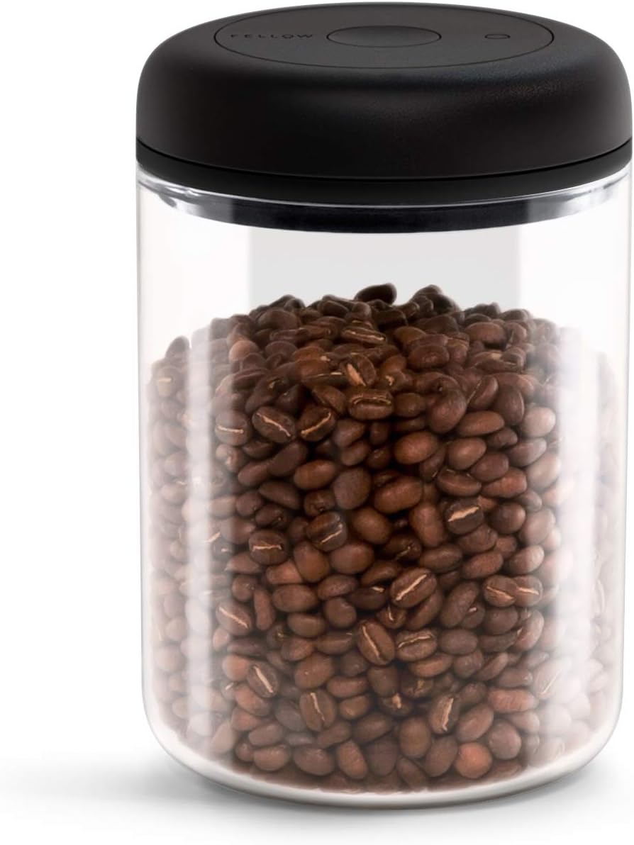 fellow atmos vacuum canister for coffee & food storage airtight sealed container, clear glass, large coffee bean storage, 1.2 litre jar