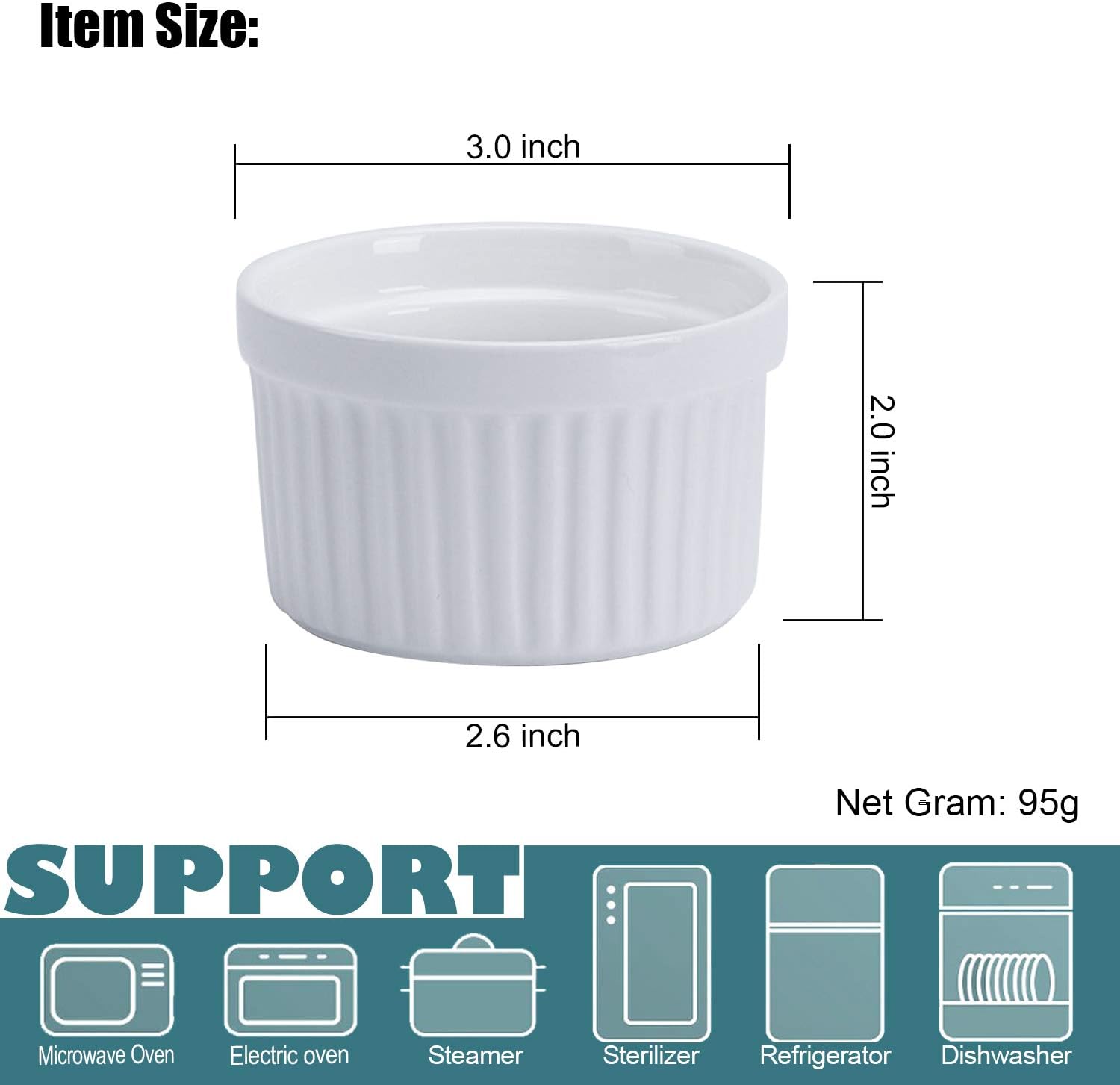 gpyg porcelain ramekins 4oz,set of 8, souffle dishes, oven safe ramekin bowls serving for creme brulee, custard, pudding, mini desserts, jam, dips, sauces, ramekins for baking