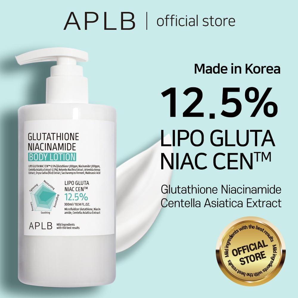 aplb glutathione niacinamide body lotion | lipo gluta niac cen™ 12.5% 10.14 fl.oz/korean skincare, long lasting hydration, revitalize for gentle and improve skin texture