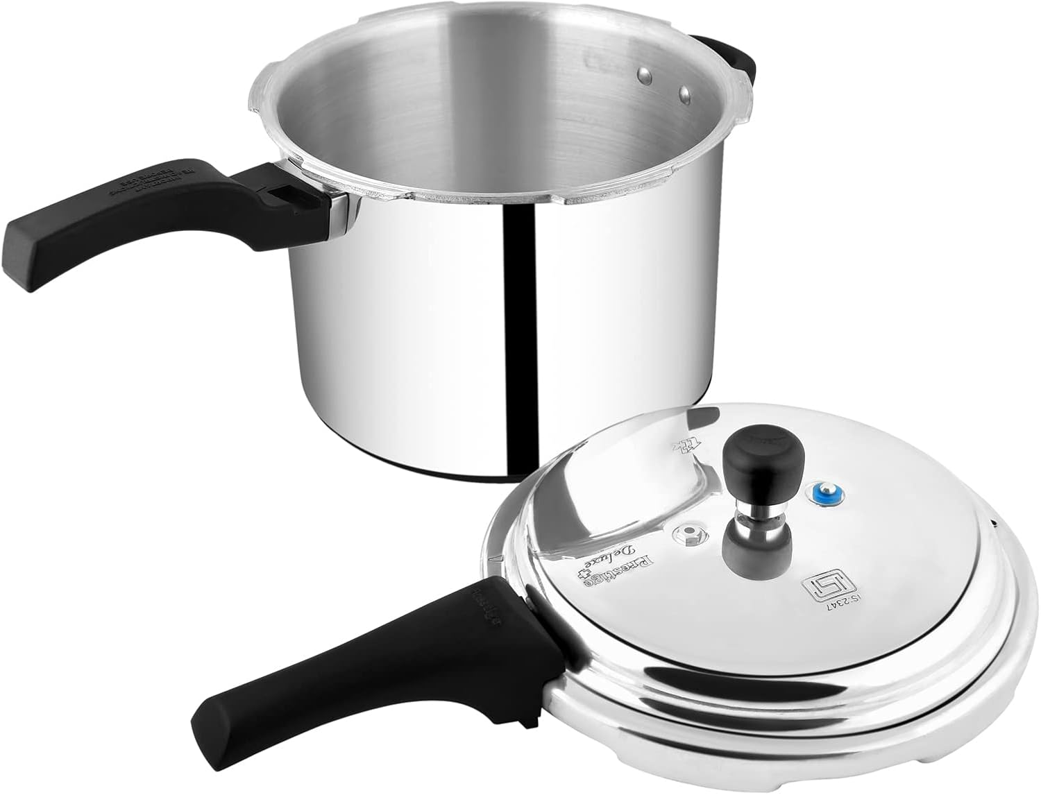 prestige deluxe plus pressure cooker 10 ltr | aluminium pressure cooker with lid | exclusive pressure indicator|induction compatible silver