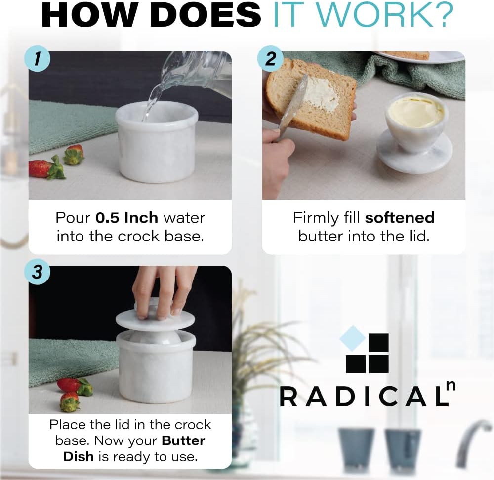 radicaln marble butter keeper 4'' inches white handmade cover pot french butter storage crock keeper for kitchenware