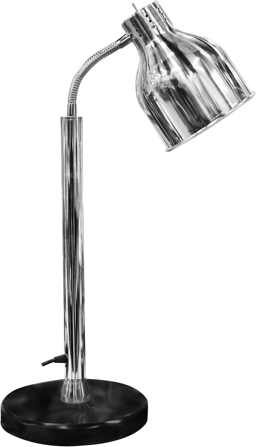 grace single food heat lamp warmer, buffet warming table lamp with cutting board, 360° freely adjustable angle, prevent food from getting cold,commercial and home use (silver marble base)
