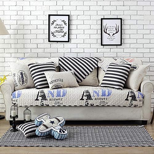 np nordic thickened magical seat cushion cover corner letter or stripe fabric double towel non slip sofa cover (color : letter, size : 90 x 90cm)