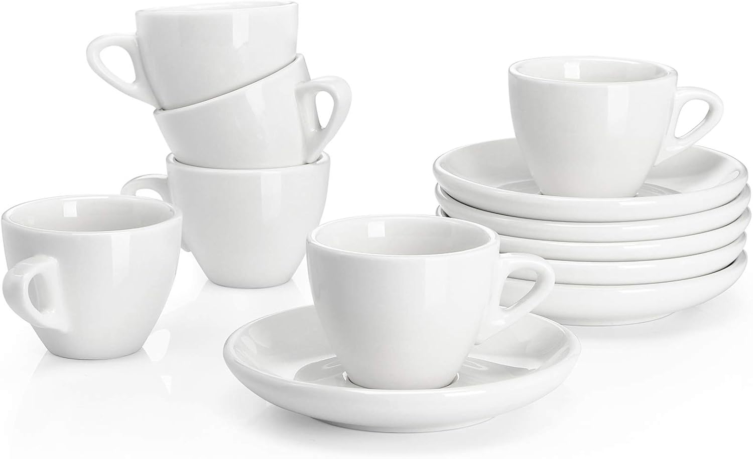 sweese 4304 porcelain espresso cups with saucers 2 ounce set of 6, white