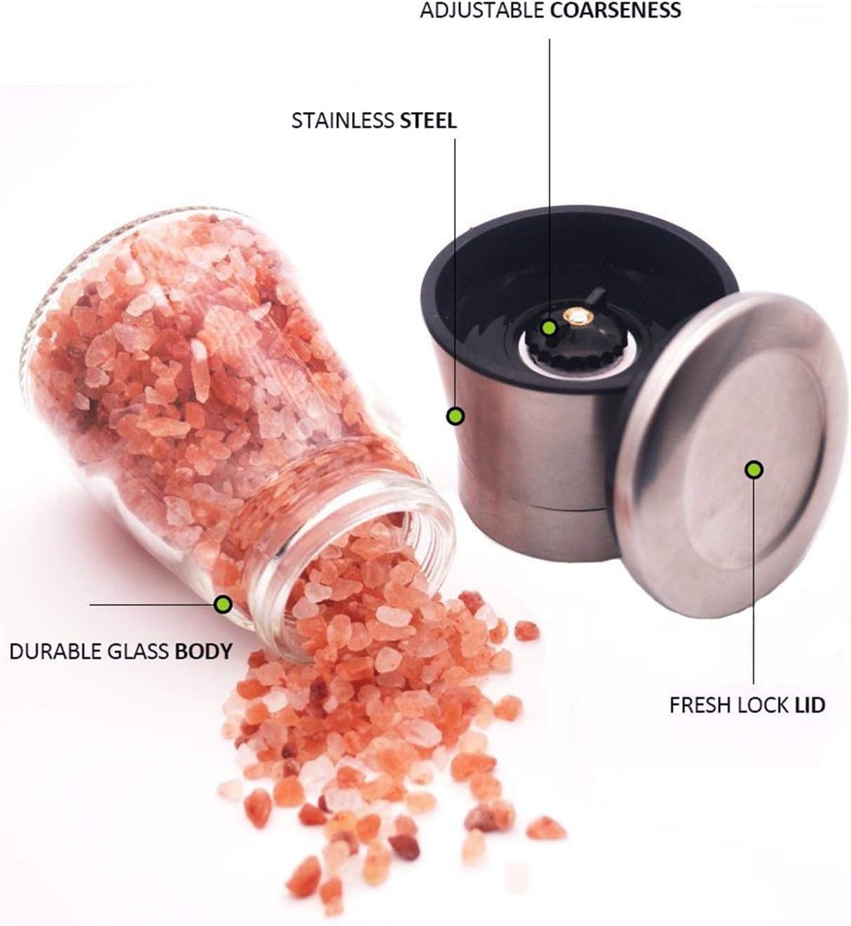 set of salt and pepper grinder 2 pack salt and pepper shakers with stand stainless steel spice grinder mill for adjustable coarseness