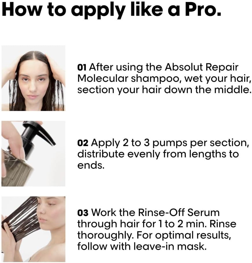l’oréal professionnel | absolut repair molecular hair rinse off serum, repair damage & restore strength, deep molecular repair & instant transformation, for all damaged hair types, serie expert, 250ml