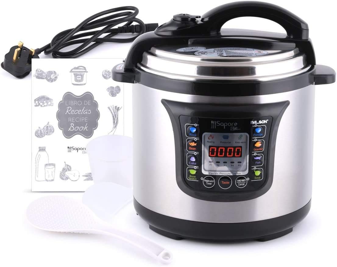 palson electric pressure cooker 8 litter capacity ultra fast steam cooking dimensions ‎32 x 33 x 35cm (1200 watts) silver color model 30997 1 year warranty.
