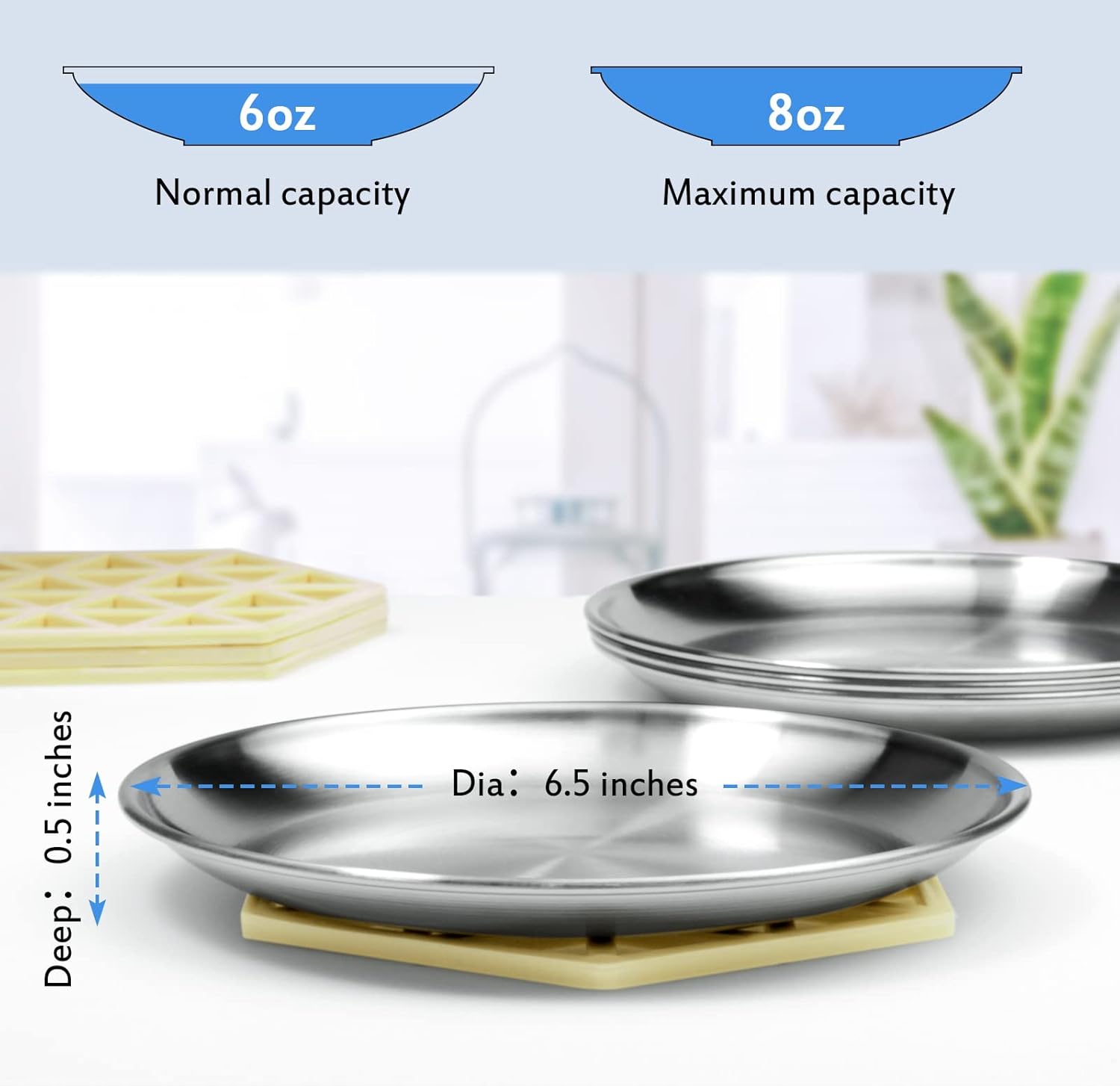 harhana stainless steel cat dishes for food and water bowls for small pets relief of whisker fatigue 2 sets shallow style(6.5 inch)