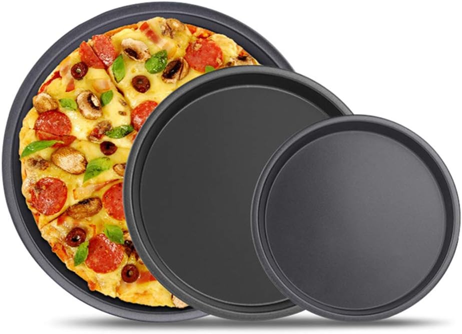 lijunjp 3pcs pizza bakeware set, carbon steel non stick coating for oven baking, round deep dish pizza pan pie pans, dishwasher safe, for kitchen, party, commercial