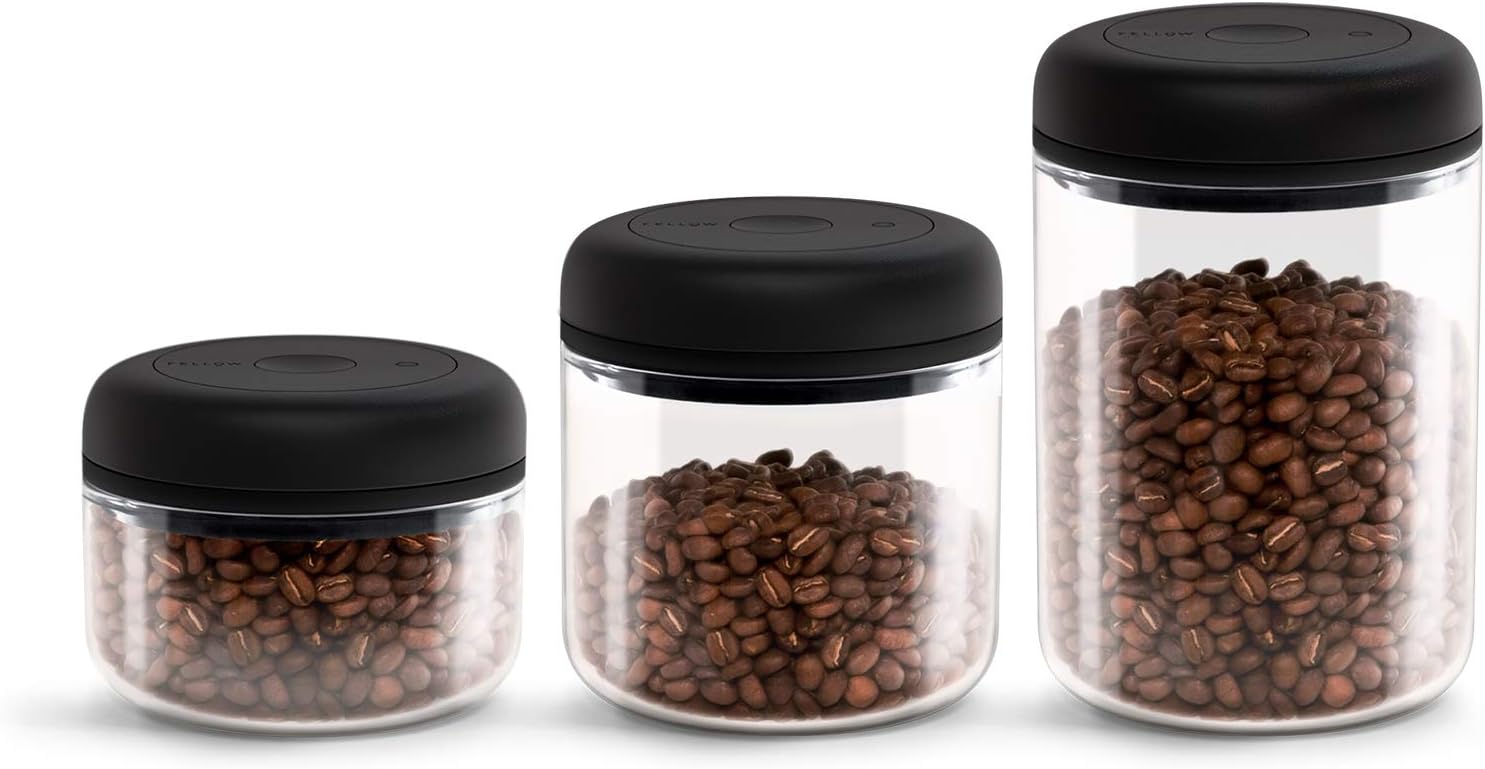 fellow atmos vacuum canister for coffee & food storage airtight sealed container, clear glass, large coffee bean storage, 1.2 litre jar