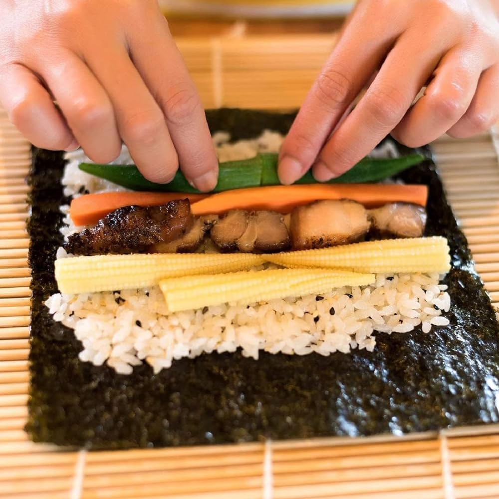 amerteer sushi making kit, bamboo sushi maker kit 9 pcs sushi rolling kit includes 2 sushi curtain, 1 spoon, 1 sushi blade, 5 pairs of chopsticks, easy to use sushi making kit for beginners