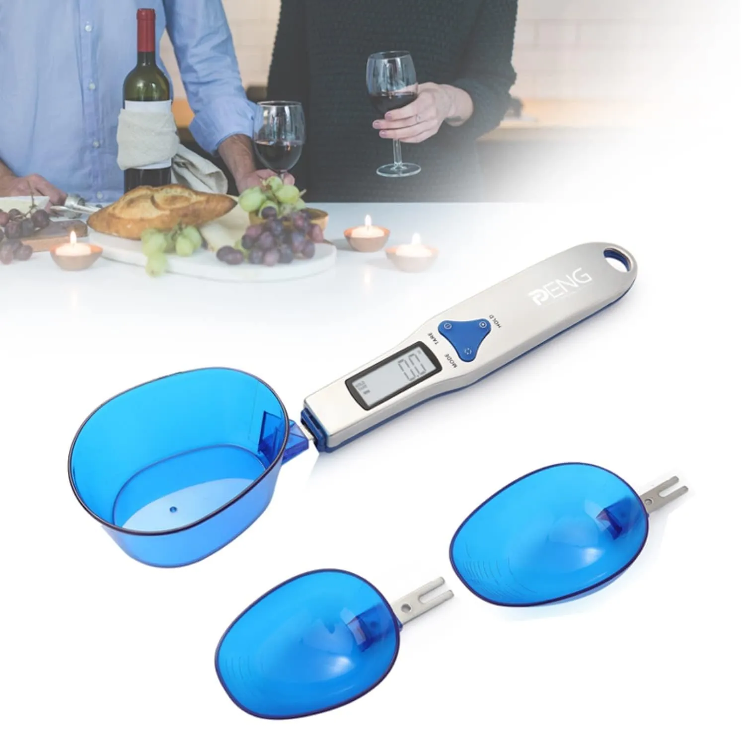 Peng General Digital Spoon Scale 500g/0.1g with 3 Measuring Spoons Weighing - Stainless Steel Food Measuring Scale, Small Baking Scale with LCD Display (Spoon Style)