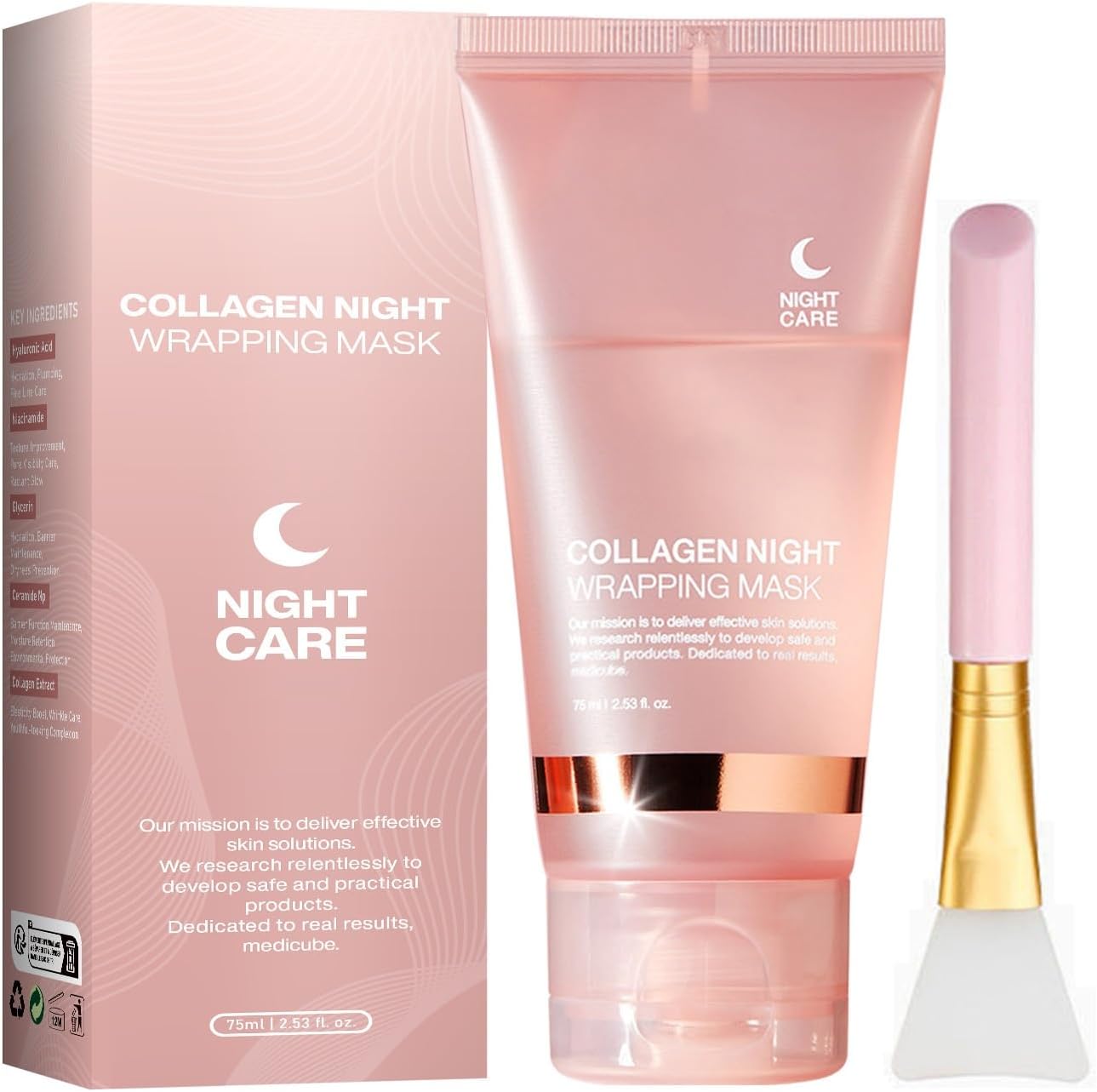 mask collagen night wrapping mask, hydrolyzed collagen peel off facial mask, smooth & tight skin, reduce fine lines & dullness, skin care for all skin types (2.54 fl.oz)